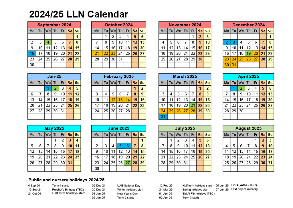 LLN Annual Holiday Dates 2024 - 25